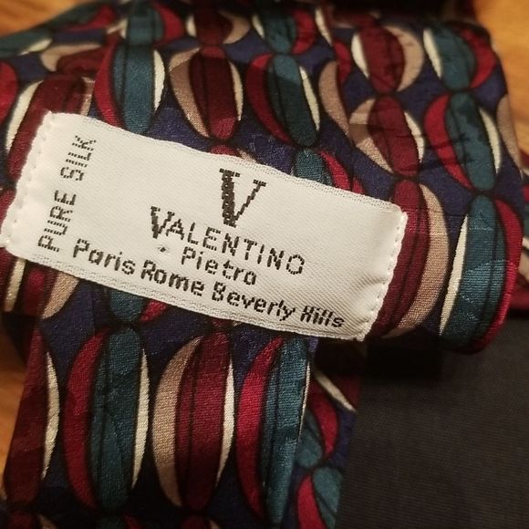 100% Pure Silk Multicolored Valentino Pietro Geometric Print Tie Wine Green Blue - Picture 5 of 7